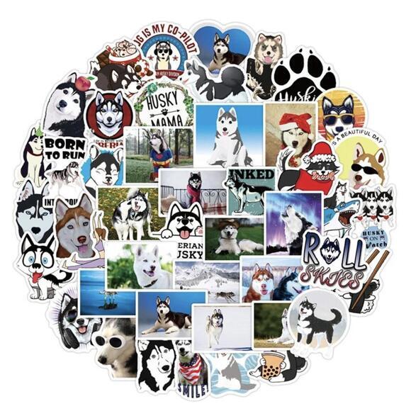 Other - Stickers - Dog Siberian Husky Huskies 50 Pcs, Sled Snow Dogs Decals For Laptop